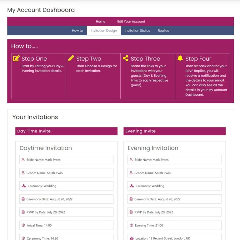 Digital Wedding Invitations Dashboard
